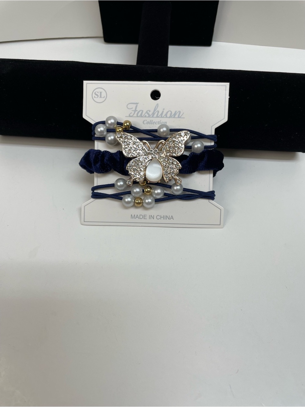 Navy Blue Pearl Butterfly Hair Tie Set